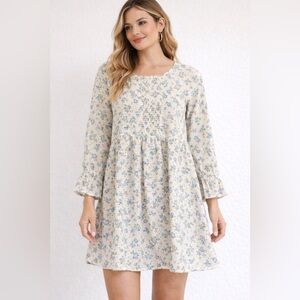 Free People Babydoll Top Size 2 Floral 3/4 Ruffle Sleeve Cottagecore Coquette